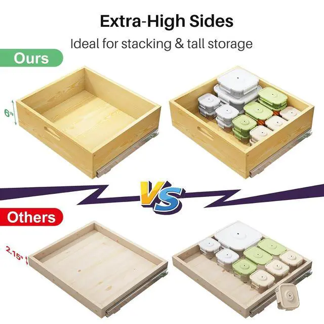Alt view image 4 of 7 - Pull Out Cabinet Organizer, Soft Close Slide Out Solid Wooden Drawers(21"W X 21"D x 6.2''H), Heavy Duty Full-extension Roll Out Shelves for Kitchen Cabinets,Pantry & Closet Organizers and Storage