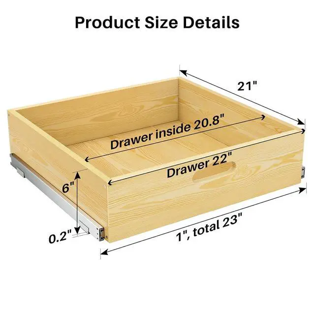 Alt view image 2 of 7 - Pull Out Cabinet Organizer, Soft Close Slide Out Solid Wooden Drawers(23"W X 21"D x 6.2''H), Heavy Duty Full-extension Roll Out Shelves for Kitchen Cabinets,Pantry & Closet Organizers and Storage