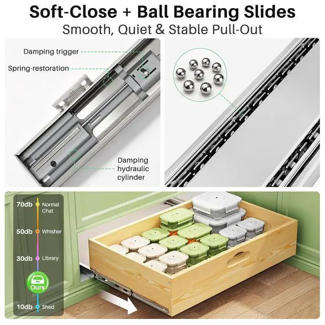 Alt view image 5 of 7 - Pull Out Cabinet Organizer, Soft Close Slide Out Solid Wooden Drawers(26"W X 21"D x 6.2''H), Heavy Duty Full-extension Roll Out Shelves for Kitchen Cabinets,Pantry & Closet Organizers and Storage