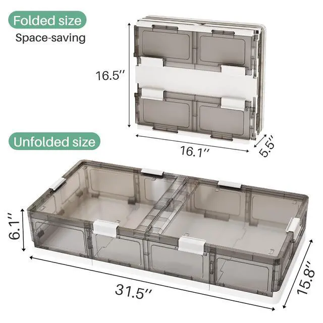 Alt view image 3 of 7 - Kitstorack Plastic Under Bed Storage Containers,2 Pack Underbed Storage with Wheels,Foldable and Stackable Under Bed Organizer,Moisture and Dust-proof Storage Boxes for Clothes Shoes,13.6 Gal