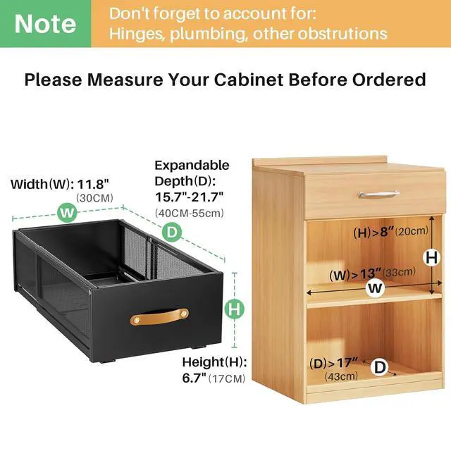 Alt view image 3 of 7 - Pull out Cabinet Organizer, 2-Pack Expandable Depth(15.7"-21.7") with Raising Pad for Framed Cabinets, Heavy Duty Slide out Drawers,Roll Out Shelves for Kitchen, Pantry Organizers and Storage(Black)