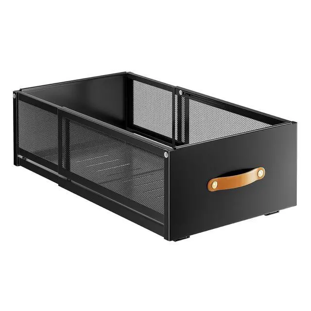 Alt view image 4 of 7 - Pull out Cabinet Organizer, 2-Pack Expandable Depth(15.7"-21.7") with Raising Pad for Framed Cabinets, Heavy Duty Slide out Drawers,Roll Out Shelves for Kitchen, Pantry Organizers and Storage(Black)