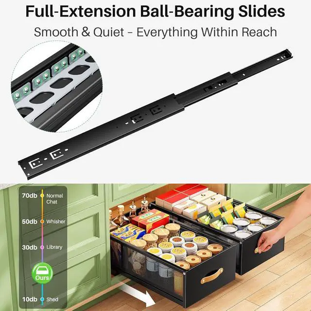 Alt view image 7 of 7 - Pull out Cabinet Organizer, 2-Pack Expandable Depth(15.7"-21.7") with Raising Pad for Framed Cabinets, Heavy Duty Slide out Drawers,Roll Out Shelves for Kitchen, Pantry Organizers and Storage(Black)