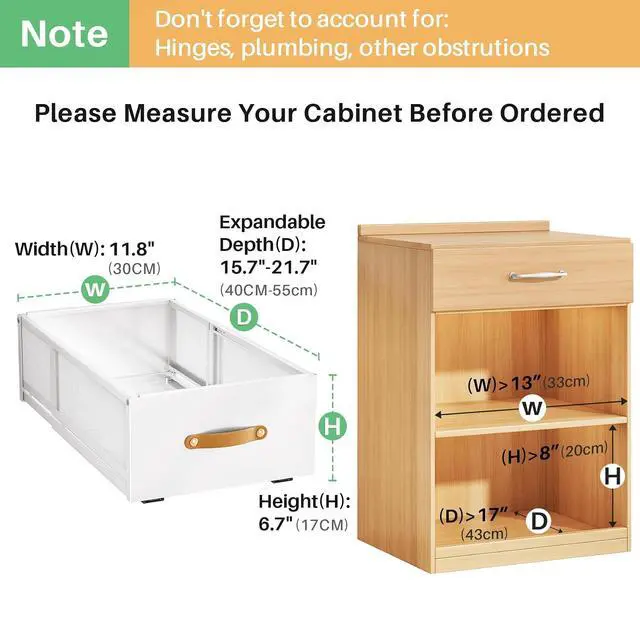 Alt view image 3 of 6 - Pull out Cabinet Organizer, Expandable Depth(15.7"-21.7") with Raising Pad for Framed Cabinets, Heavy Duty Slide out Drawers, Adhesive Roll Out Shelves for Kitchen, Pantry Storage(White, 1-Pack)
