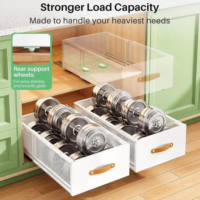 Alt view image 6 of 6 - Pull out Cabinet Organizer, Expandable Depth(15.7"-21.7") with Raising Pad for Framed Cabinets, Heavy Duty Slide out Drawers, Adhesive Roll Out Shelves for Kitchen, Pantry Storage(White, 1-Pack)
