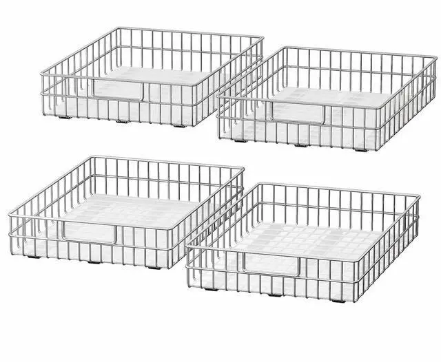 Main image of Pull out Cabinet Organizer, Stainless Steel 4-Pack (20.1"W x 21"D) Full-Extension Slide out Drawer, Adhesive Roll out Can Spice Storage Basket Shelf Rack for Pantry, Kitchen, Bathroom, Home Closet
