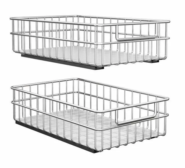 Main image of Pull out Cabinet Organizer, Stainless Steel 2-Pack Slide out Drawer with Silent Full-Extension Slides, Adhesive Roll out Can Spice Storage Basket Shelf Rack for Pantry, Kitchen, Bathroom, Home Closet