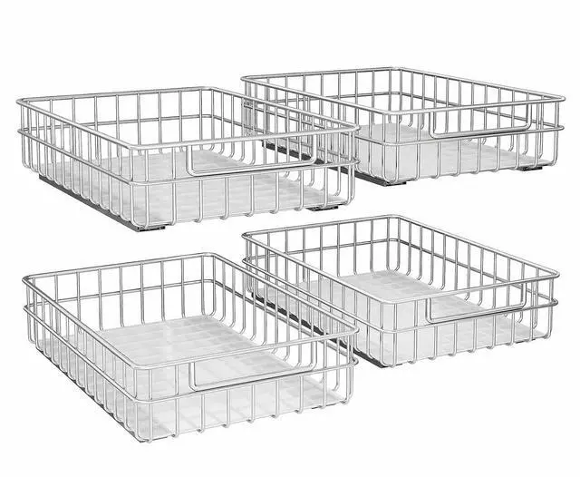 Main image of Pull out Cabinet Organizer, Stainless Steel 4-Pack (13.8"W x 21"D) Full-Extension Slide out Drawer, Adhesive Roll out Can Spice Storage Basket Shelf Rack for Pantry, Kitchen, Bathroom, Home Closet