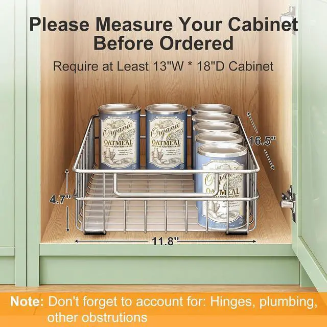 Alt view image 2 of 7 - Pull out Cabinet Organizer, Stainless Steel 4-Pack Slide out Drawer with Silent Full-Extension Slides, Adhesive Roll out Can Spice Storage Basket Shelf Rack for Pantry, Kitchen, Bathroom, Home Closet