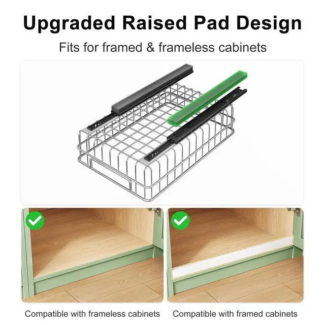 Alt view image 3 of 7 - Pull out Cabinet Organizer, Stainless Steel 4-Pack Slide out Drawer with Silent Full-Extension Slides, Adhesive Roll out Can Spice Storage Basket Shelf Rack for Pantry, Kitchen, Bathroom, Home Closet
