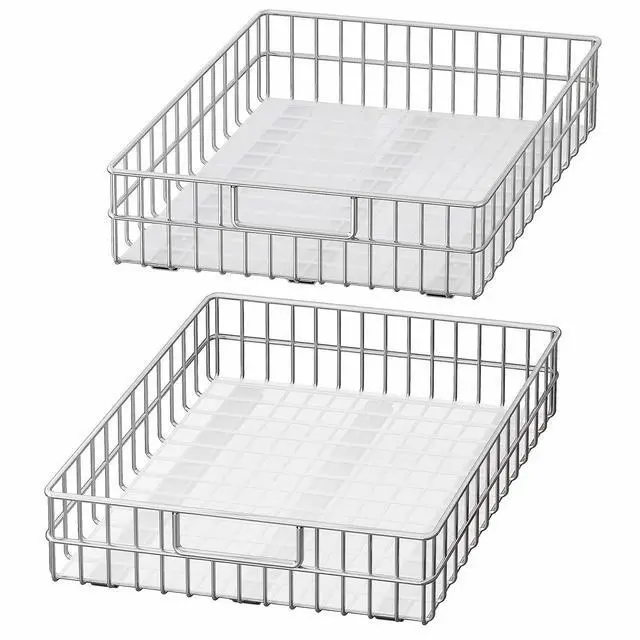 Main image of Pull out Cabinet Organizer, Stainless Steel 2-Pack (20.1"W x 21"D) Full-Extension Slide out Drawer, Adhesive Roll out Can Spice Storage Basket Shelf Rack for Pantry, Kitchen, Bathroom, Home Closet