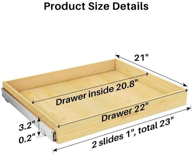 Alt view image 2 of 7 - Pull Out Cabinet Organizer, Soft Close Wooden Slide Out Drawers for Pots and Pans, Full-extension Roll Out Shelves for Kitchen Cabinets, Pantry Organization, Bottom & Side Mount(23"W X 21"D x 3.4''H)