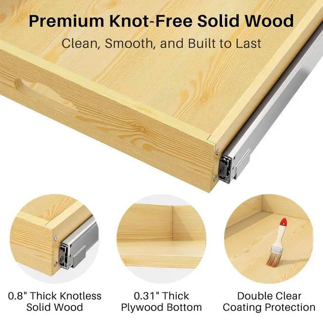Alt view image 7 of 7 - Pull Out Cabinet Organizer, Soft Close Wooden Slide Out Drawers for Pots and Pans, Full-extension Roll Out Shelves for Kitchen Cabinets, Pantry Organization, Bottom & Side Mount(15"W X 21"D x 3.4''H)