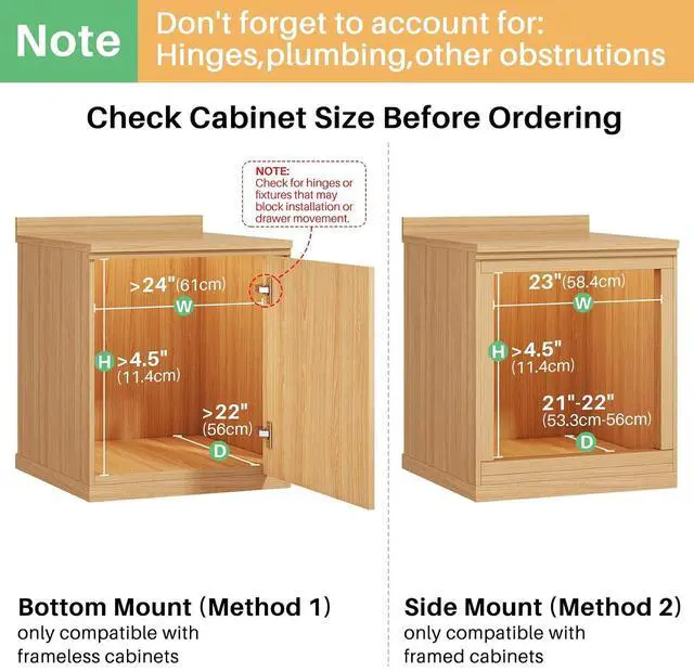 Alt view image 3 of 7 - Pull Out Cabinet Organizer, Soft Close Wooden Slide Out Drawers for Pots and Pans, Full-extension Roll Out Shelves for Kitchen Cabinets, Pantry Organization, Bottom & Side Mount(23"W X 21"D x 3.4''H)