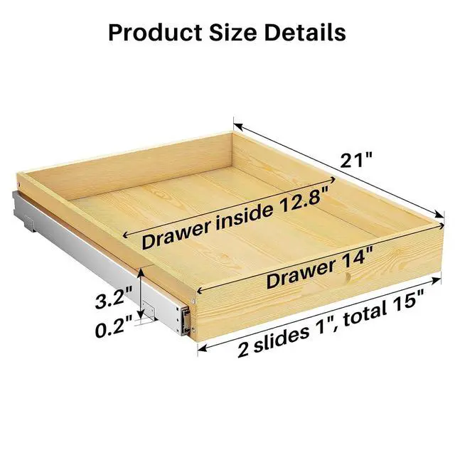 Alt view image 2 of 7 - Pull Out Cabinet Organizer, Soft Close Wooden Slide Out Drawers for Pots and Pans, Full-extension Roll Out Shelves for Kitchen Cabinets, Pantry Organization, Bottom & Side Mount(15"W X 21"D x 3.4''H)