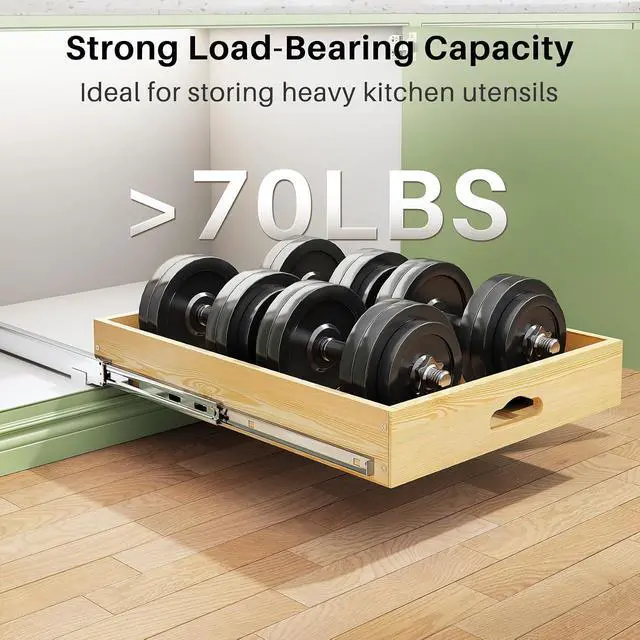 Alt view image 6 of 7 - Pull Out Cabinet Organizer, Soft Close Wooden Slide Out Drawers for Pots and Pans, Full-extension Roll Out Shelves for Kitchen Cabinets, Pantry Organization, Bottom & Side Mount(15"W X 21"D x 3.4''H)