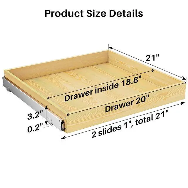 Alt view image 2 of 7 - 2Pack Pull Out Cabinet Organizer, Soft Close Wooden Slide Out Drawers for Pots, Full-extension Roll Out Shelves for Kitchen Cabinets, Pantry Organization, Bottom and Side Mount(21"W X 21"D x 3.4''H)