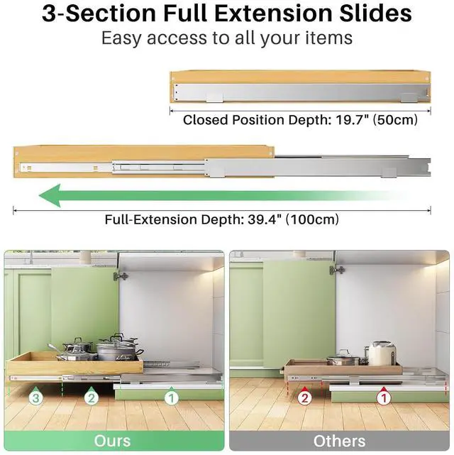 Alt view image 5 of 7 - Pull Out Cabinet Organizer, Soft Close Wooden Slide Out Drawers for Pots and Pans, Full-extension Roll Out Shelves for Kitchen Cabinets, Pantry Organization, Bottom & Side Mount(26"W X 21"D x 3.4''H)