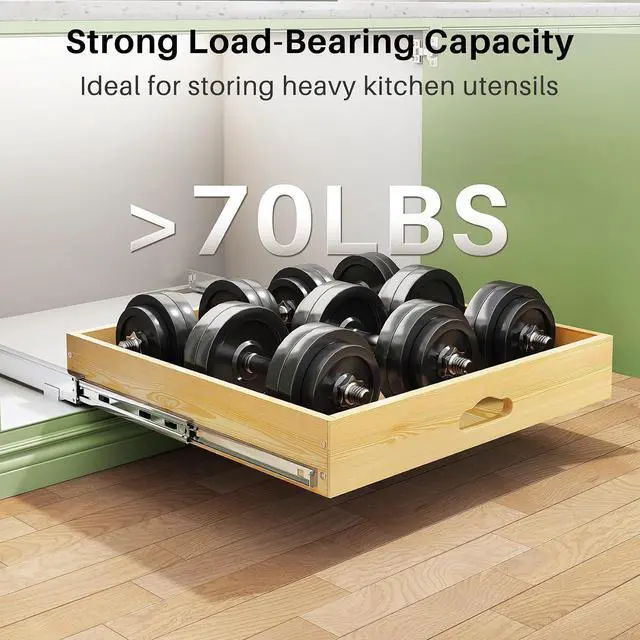 Alt view image 6 of 7 - Pull Out Cabinet Organizer, Soft Close Wooden Slide Out Drawers for Pots and Pans, Full-extension Roll Out Shelves for Kitchen Cabinets, Pantry Organization, Bottom & Side Mount(26"W X 21"D x 3.4''H)
