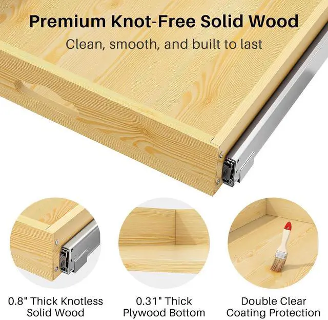 Alt view image 7 of 7 - Pull Out Cabinet Organizer, Soft Close Wooden Slide Out Drawers for Pots and Pans, Full-extension Roll Out Shelves for Kitchen Cabinets, Pantry Organization, Bottom & Side Mount(26"W X 21"D x 3.4''H)