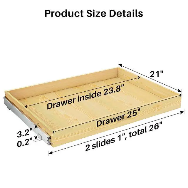 Alt view image 2 of 7 - Pull Out Cabinet Organizer, Soft Close Wooden Slide Out Drawers for Pots and Pans, Full-extension Roll Out Shelves for Kitchen Cabinets, Pantry Organization, Bottom & Side Mount(26"W X 21"D x 3.4''H)