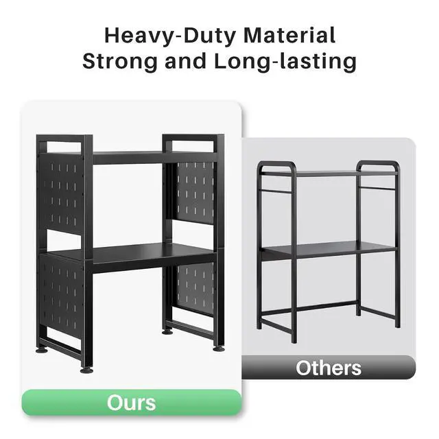 Alt view image 7 of 7 - Microwave Stand, 3-Tier Expandable(17.4"- 27.4") Heavy Duty Adjustable Shelf Microwave Oven Rack, Kitchen Countertop Organizer and Storage with 9 Hooks & Cutting Board Holder, Holds up 180 lbs, Black