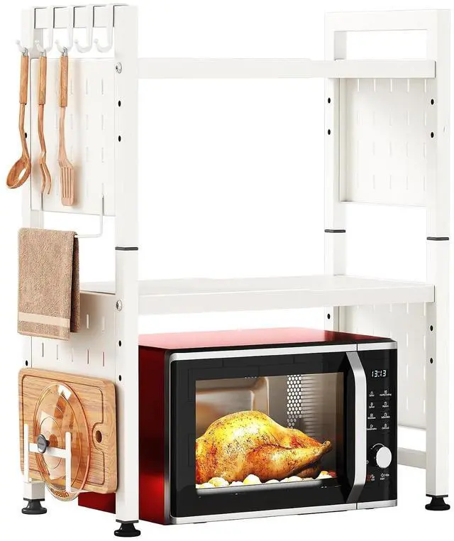 Main image of Microwave Stand, 3-Tier Expandable(17.4"-27.4") Microwave Oven Rack, Heavy Duty Adjustable Shelf with 9 hooks, Kitchen Organizer Storage Shelves for Pantry, Countertop, Coffee Bar, Office, Dorm, White