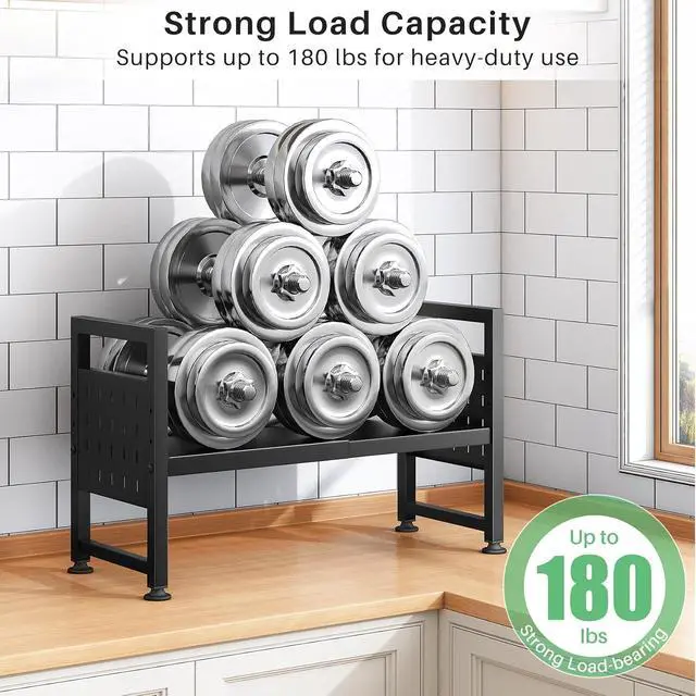 Alt view image 6 of 7 - Kitstorack Adjustable Microwave Oven Rack,Microwave Stand Shelf Heavy Duty 2-Tier Shelf with Cutting Boards Stand for Kitchen Shelves Counter Top Organizer, Holds 120lbs,9 Hooks