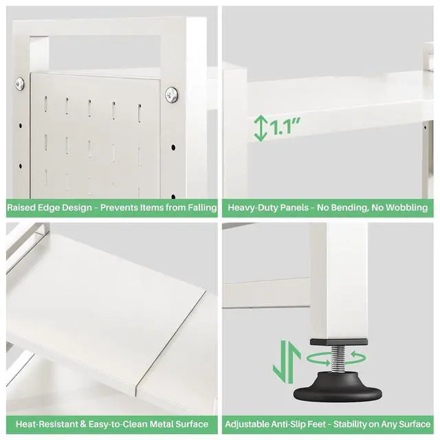 Alt view image 7 of 7 - Microwave Stand, 2-Tier Expandable(17.4"-27.4") Microwave Oven Rack, Heavy Duty Adjustable Shelf with 9 hooks, Kitchen Organizer Storage Shelves for Pantry, Countertop, Coffee Bar, Office, Dorm, White