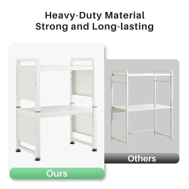 Alt view image 6 of 7 - Microwave Stand, 3-Tier Expandable(17.4"-27.4") Microwave Oven Rack, Heavy Duty Adjustable Shelf with 9 hooks, Kitchen Organizer Storage Shelves for Pantry, Countertop, Coffee Bar, Office, Dorm, White