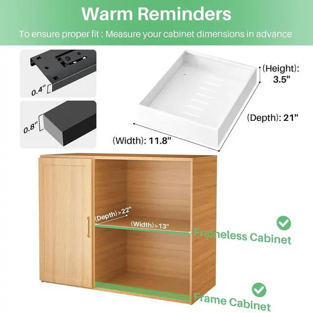 Alt view image 2 of 7 - Pull out Cabinet Organizer, 21"Deep, 11.8"Wide Full-Extension Heavy Duty Slide out Drawers with Nano Adhesive, Roll Out Shelves Sliding Cabinet for Kitchen, Bathroom, Pantry,Under Sink Storage(White)