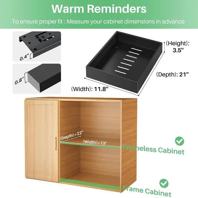 Alt view image 2 of 7 - 2Pack Pull out Cabinet Organizer, 21"Deep, Heavy Duty Full-extension Slide out Drawers for Kitchen Cabinet, Roll out Shelf Storage with Nano Adhesive for Pots,12"W x 21"D x 3.1"H, Black