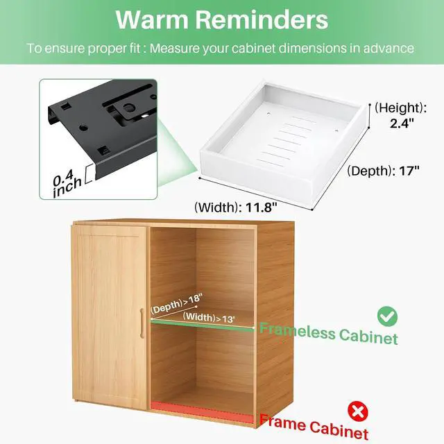 Alt view image 2 of 7 - Pull Out Cabinet Organizer with Nano Adhesive, Heavy Duty Full-Extension Slide-Out Drawer for Kitchen Cabinet Organizers and Storage, No Drill Roll out Pantry Shelf, 11.8"W x 16.9"D x 3.1"H , White