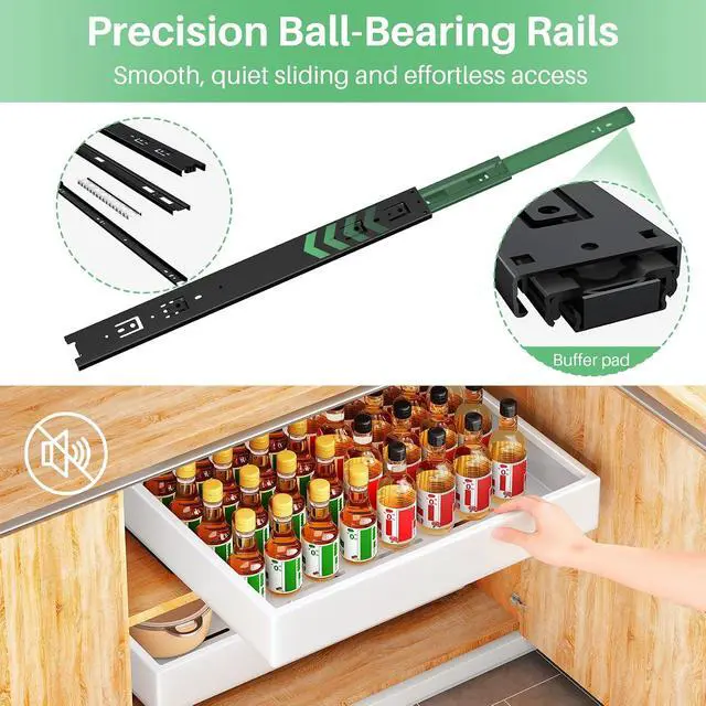 Alt view image 4 of 7 - Pull Out Cabinet Organizer with Nano Adhesive, Heavy Duty Full-Extension Slide-Out Drawer for Kitchen Cabinet Organizers and Storage, No Drill Roll out Pantry Shelf, 11.8"W x 16.9"D x 3.1"H , White