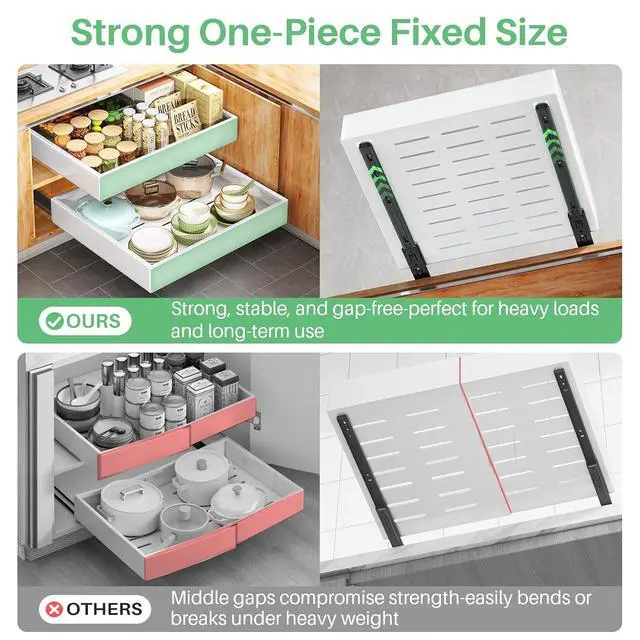 Alt view image 6 of 7 - Pull Out Cabinet Organizer with Nano Adhesive, Heavy Duty Full-Extension Slide-Out Drawer for Kitchen Cabinet Organizers and Storage, No Drill Roll out Pantry Shelf, 11.8"W x 16.9"D x 3.1"H , White