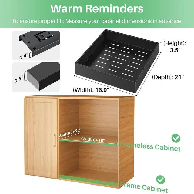 Alt view image 2 of 7 - 2Pack Pull out Cabinet Organizer, 21"Deep, Heavy Duty Full-extension Slide out Drawers for Kitchen Cabinet, Roll out Shelf Storage with Nano Adhesive for Pots,17"W x 21"D x 3.1"H, Black