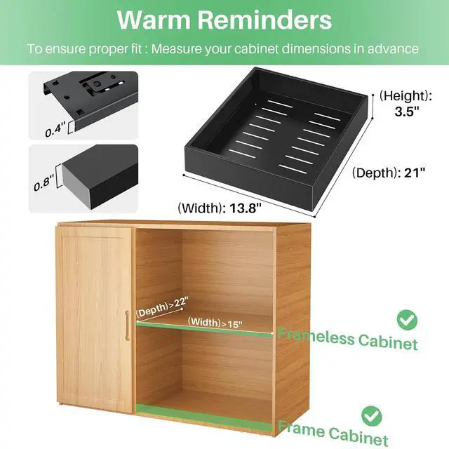 Alt view image 2 of 7 - Pull out Cabinet Organizer, 21"Deep, Heavy Duty Full-Extension Slide out Drawers for Kitchen Cabinets with Nano Adhesive, Roll Out Shelf Sliding Cabinet for Pots, Bathroom, Pantry, Under Sink, Black