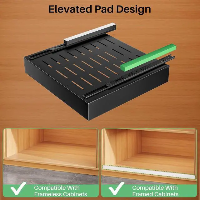 Alt view image 3 of 7 - Pull out Cabinet Organizer, 21"Deep, 20"Wide Full-Extension Heavy Duty Slide out Drawers with Nano Adhesive, Roll Out Shelves Sliding Cabinet for Kitchen, Bathroom, Pantry, Under Sink Storage(Black)