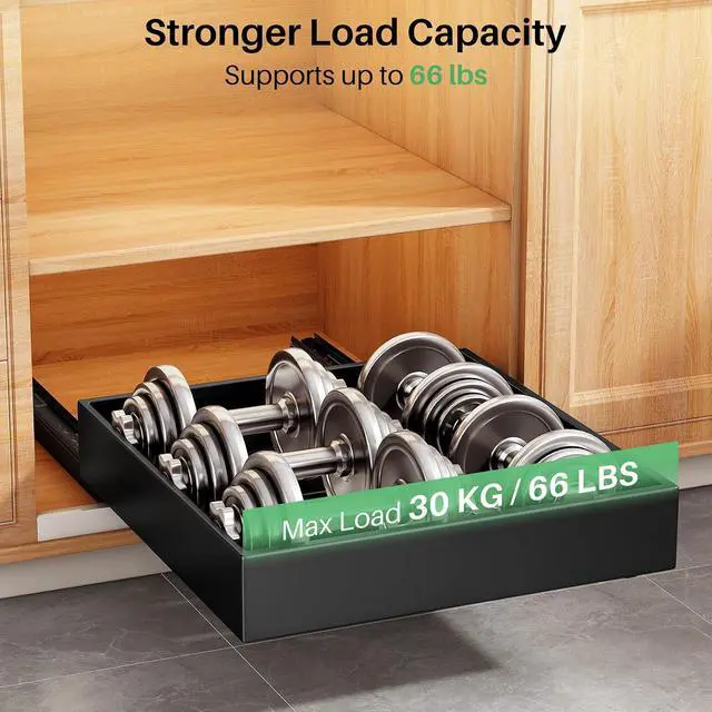 Alt view image 5 of 7 - Pull out Cabinet Organizer, 21"Deep, 20"Wide Full-Extension Heavy Duty Slide out Drawers with Nano Adhesive, Roll Out Shelves Sliding Cabinet for Kitchen, Bathroom, Pantry, Under Sink Storage(Black)