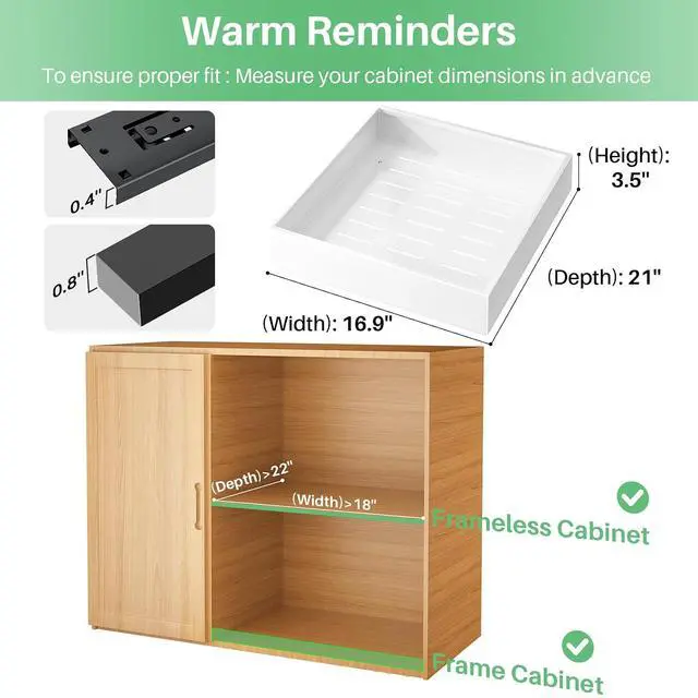 Alt view image 2 of 7 - 2Pack Pull out Cabinet Organizer, 21"Deep, Heavy Duty Full-extension Slide out Drawers for Kitchen Cabinet, Roll out Shelf Storage with Nano Adhesive for Pots,17"W x 21"D x 3.1"H, White