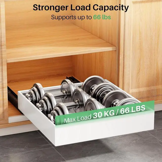 Alt view image 5 of 7 - 2Pack Pull out Cabinet Organizer, 21"Deep, Heavy Duty Full-extension Slide out Drawers for Kitchen Cabinet, Roll out Shelf Storage with Nano Adhesive for Pots,17"W x 21"D x 3.1"H, White
