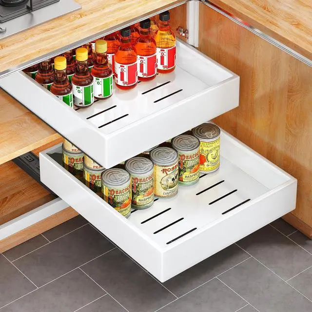 Main image of Pull out Cabinet Organizer, 21"Deep, Heavy Duty Full-Extension Slide out Drawers for Kitchen Cabinets with Nano Adhesive, Roll Out Shelf Sliding Cabinet for Pots, Bathroom, Pantry, Under Sink, White