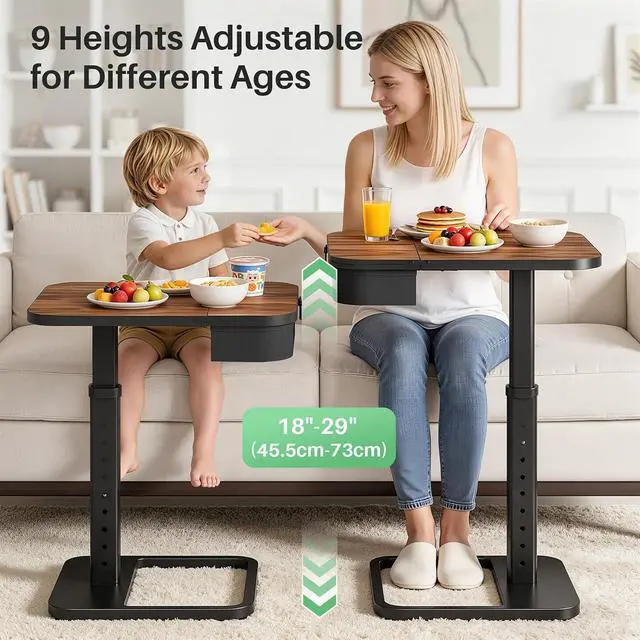 Alt view image 5 of 7 - Kitstorack Large TV Tray Table with Flip-Top Storage, Adjustable Height | 18.9" x 14.2" desktop, metal frame, Oxford fabric basket, 9 height settings, C-shaped base, sofa, bed, living room