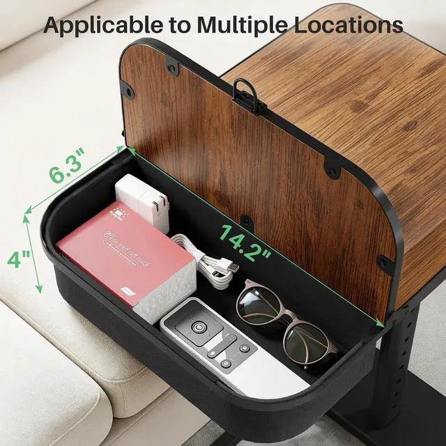 Alt view image 4 of 7 - Kitstorack Large TV Tray Table with Flip-Top Storage, Adjustable Height | 18.9" x 14.2" desktop, metal frame, Oxford fabric basket, 9 height settings, C-shaped base, sofa, bed, living room