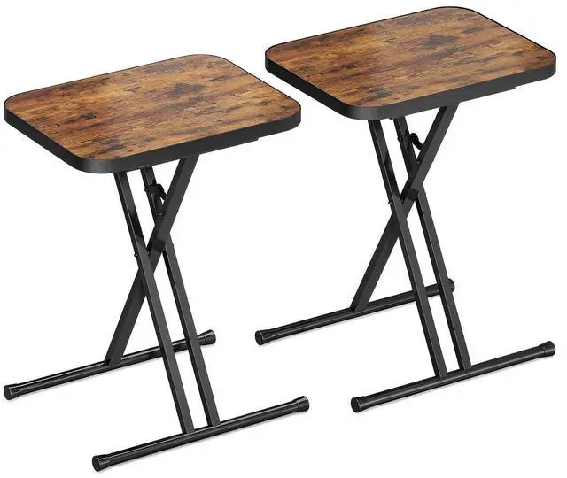 Main image of Kitstorack Folding TV Tray Tables Set of 2, No Assembly, Rounded Metal Rims | Rustic Brown, folds flat, couch side table for eating, TV dinners, laptop work, snacks, drinks, living room, small spaces