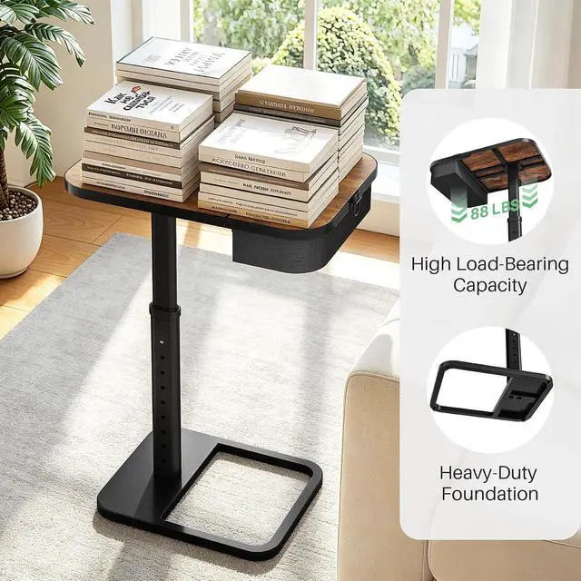 Alt view image 7 of 7 - Kitstorack Large TV Tray Table with Flip-Top Storage, Adjustable Height | 18.9" x 14.2" desktop, metal frame, Oxford fabric basket, 9 height settings, C-shaped base, sofa, bed, living room
