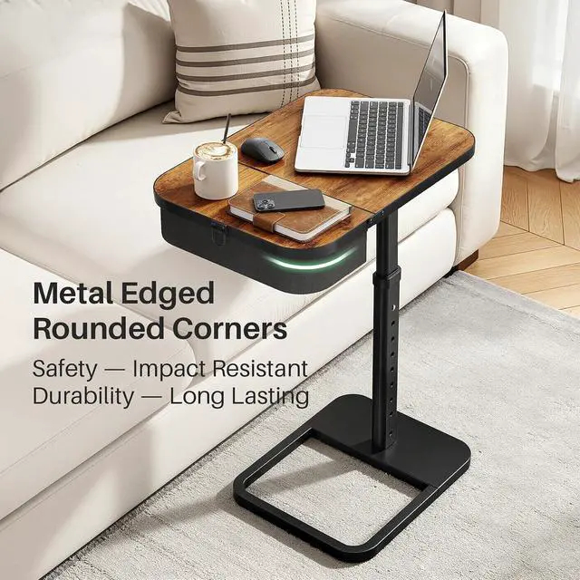 Alt view image 6 of 7 - Kitstorack Large TV Tray Table with Flip-Top Storage, Adjustable Height | 18.9" x 14.2" desktop, metal frame, Oxford fabric basket, 9 height settings, C-shaped base, sofa, bed, living room