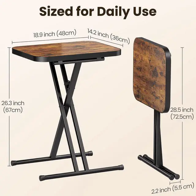 Alt view image 2 of 7 - Kitstorack Folding TV Tray Tables Set of 2, No Assembly, Rounded Metal Rims | Rustic Brown, folds flat, couch side table for eating, TV dinners, laptop work, snacks, drinks, living room, small spaces