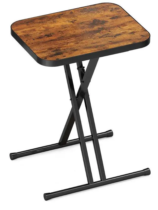 Main image of Kitstorack Folding TV Tray Table, 1 Pack, No Assembly, Rounded Metal Rim | Rustic Brown, folds flat, couch side table for eating, TV dinners, laptop work, snacks, drinks, living room, small spaces