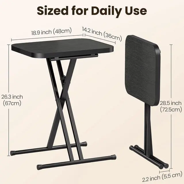 Alt view image 2 of 7 - Kitstorack Folding TV Tray Tables Set of 2, No Assembly, Rounded Metal Rims | Black, folds flat, couch side table for eating, TV dinners, laptop work, snacks, drinks, living room, small spaces